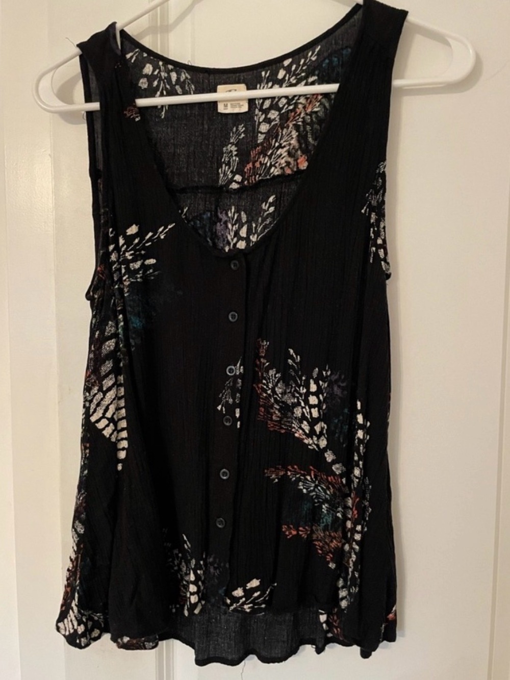 O'Neill Black Floral Button-Front Tank Top